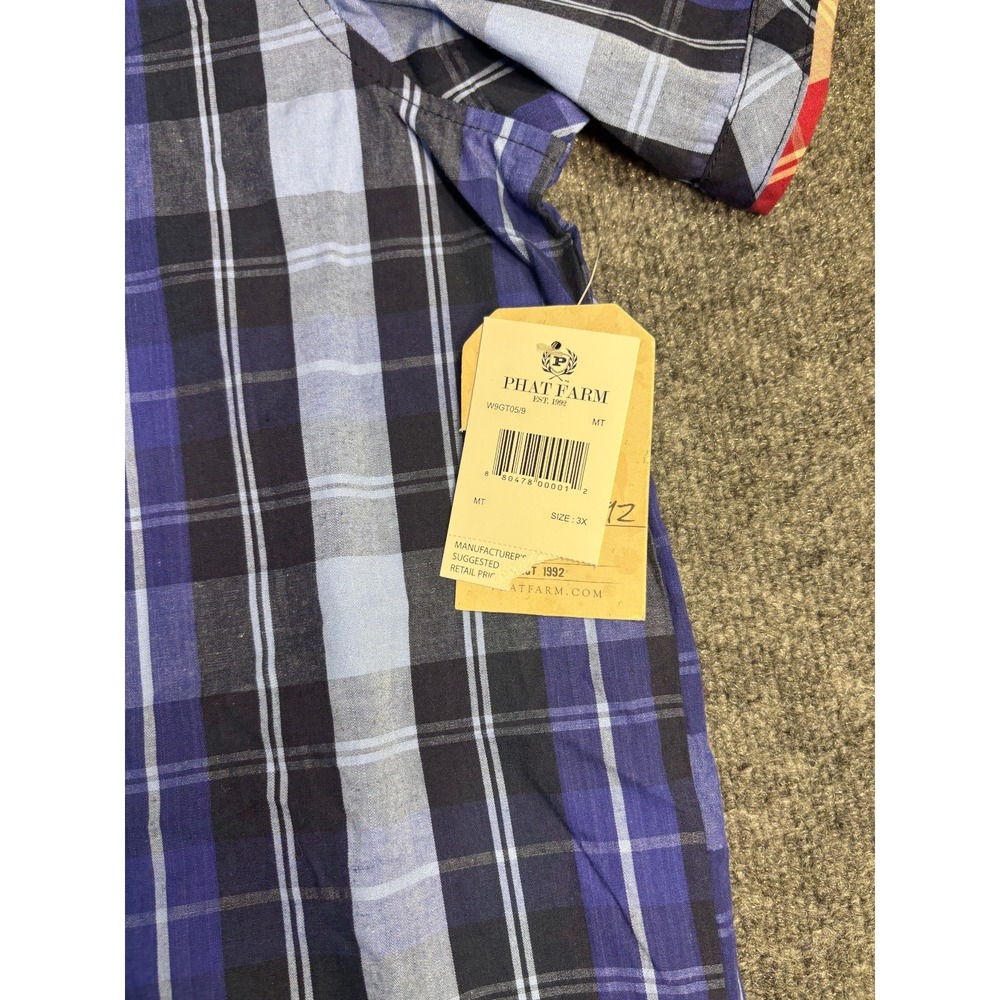 Phat Farm Casual Shirt Mens 3X Multi Plaid Original Flava Patch Y2K 92 Button Up - Picture 2 of 11